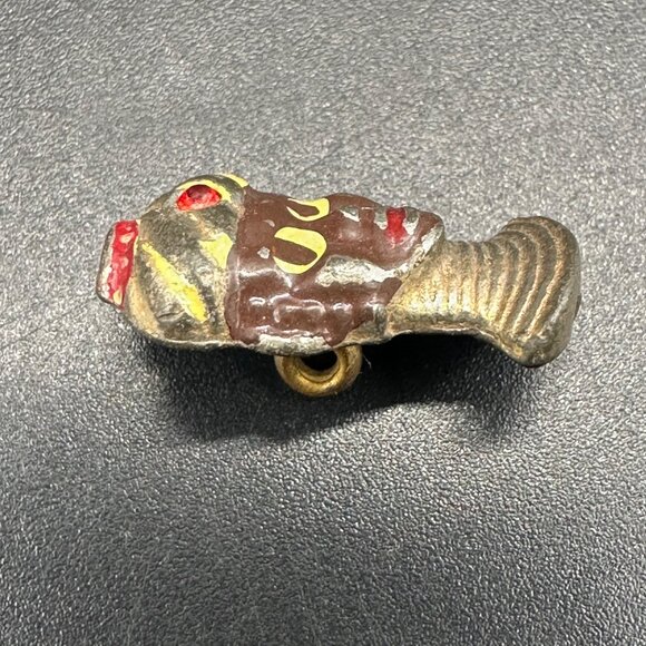 Vintage Button Pendant Blackamoor African Woman Figural Metal Red Accent Turban - Picture 5 of 7